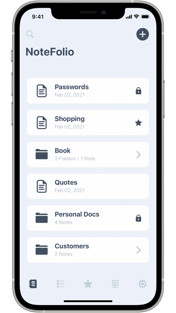 NoteFolio notes and folders